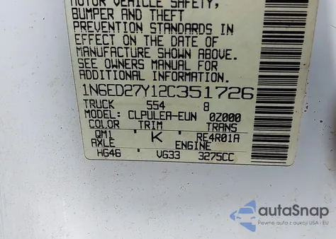 2002 Nissan Frontier Xe-V6 from USA, damaged, VIN 1N6ED27Y12C351726